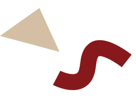 ベージュに三角の図形と赤の波形の図形