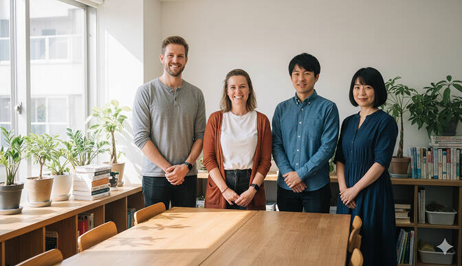 講師4名が教室に並んでいる写真