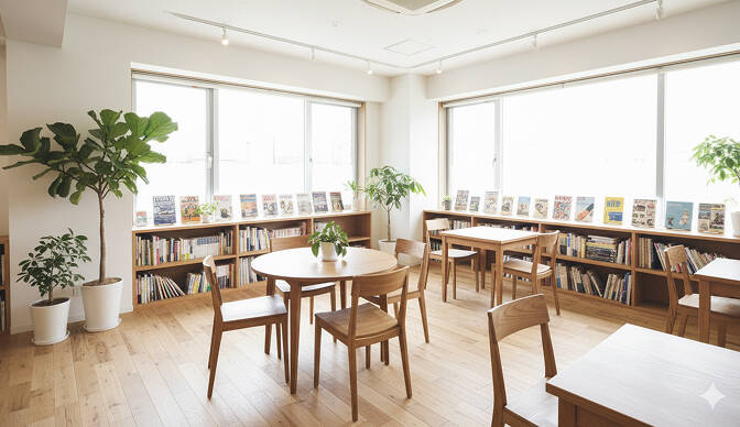 太陽の光が入る教室の写真